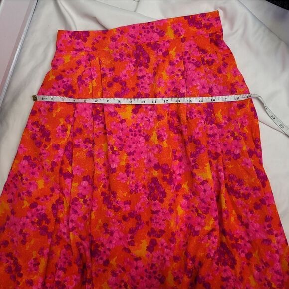 VINTAGE 70s handmade neon floral Hawaiian pleated‎ maxi skirt M - Picture 11 of 12